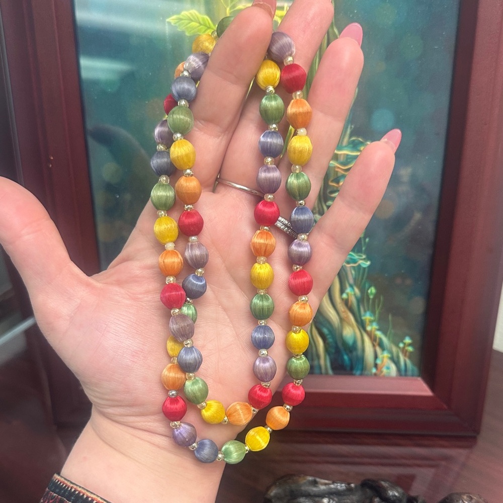 Multicolor Silk Bead Necklace - Elegant Women's Jewelry